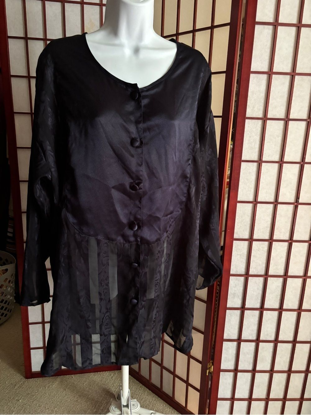 Victoria's Secret Black Satin Button Front Nightshirt